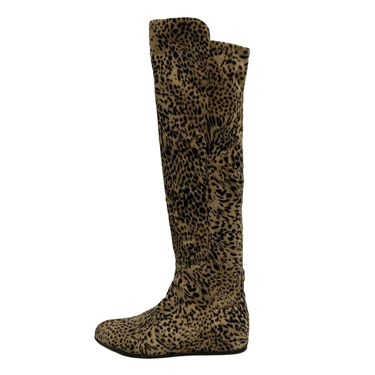 STUART WEITZMAN スチュアートワイツマン ロングブーツ 35 レディース - ベージュ×黒×ブラウン 豹柄