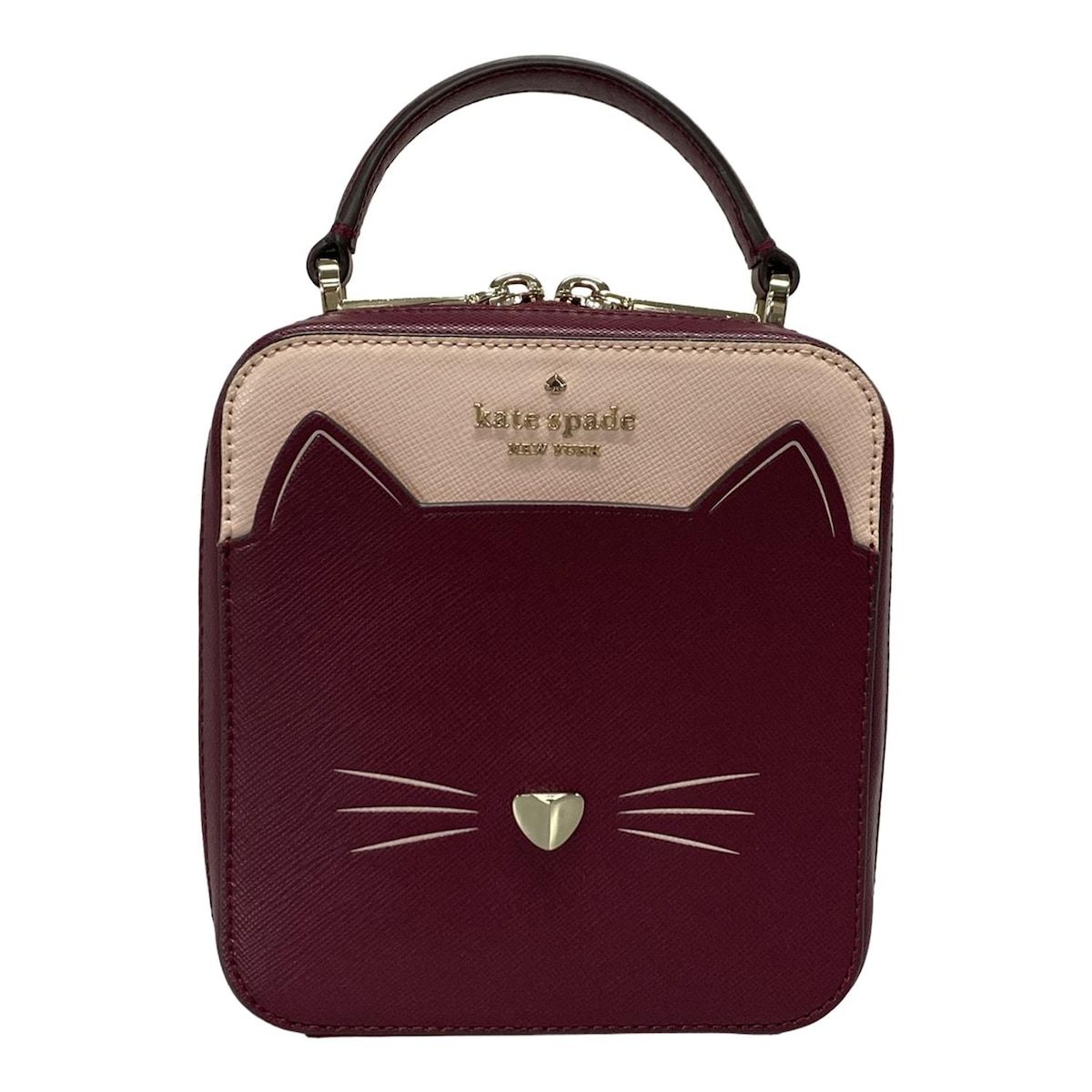 Kate spade ケイトスペード ハンドバッグ - ボルドー×ピンク ネコモチーフ レザー