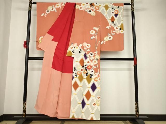 平和屋着物●アンティーク 大正ロマン 駒刺繍 花籬文 金糸 金彩 正絹 ck