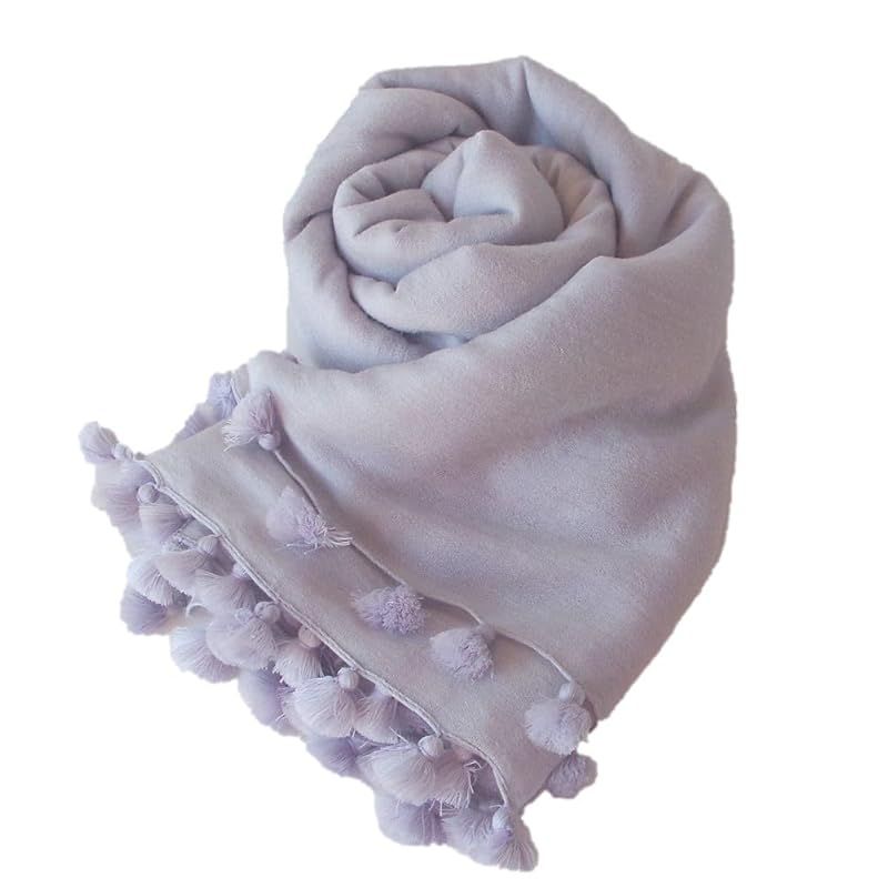 彡ポンポン ストール スカーフ レディース 春 秋 冬 大判 無地 ウール シルク Pompom ライトグレー .a all over the world シルバー 1