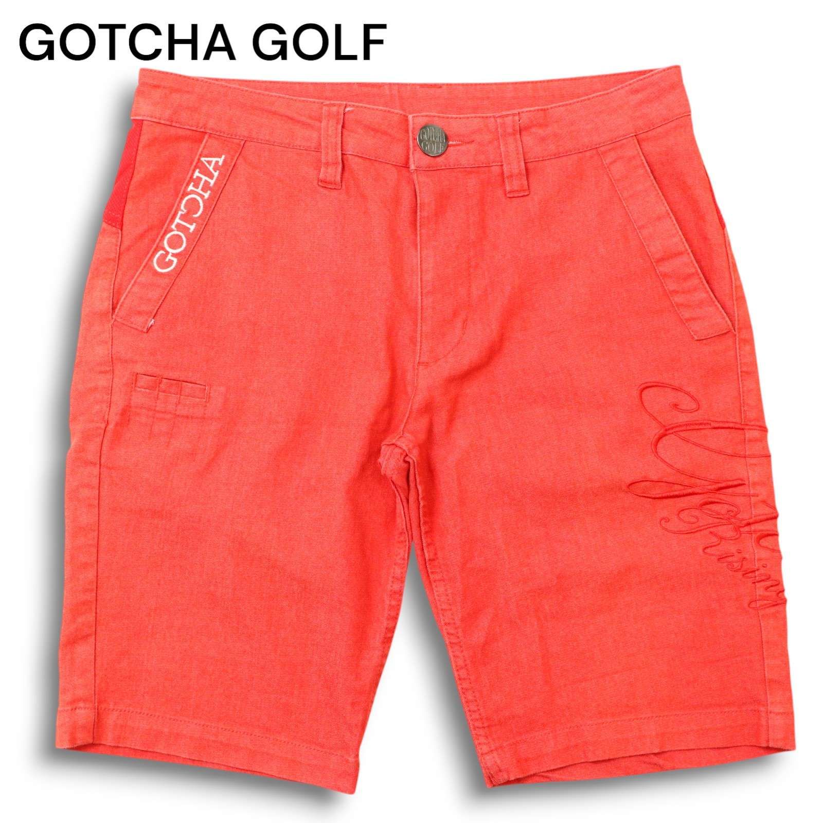 新品　ガッチャゴルフ　メンズ　ショートパンツ　ロゴ刺繍　XLサイズ　ホワイト ガッチャ GOTCHA ハーフパンツ ゴルフ スポーツウェア ロゴ 刺繍