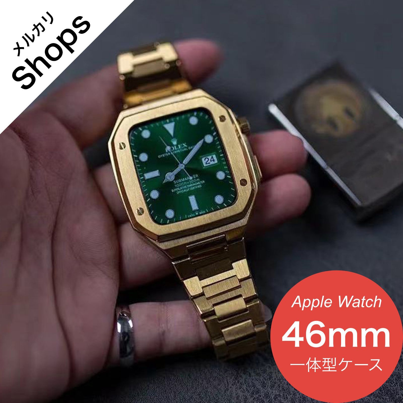 Apple Watch Series 10 46mm バンド アップルウォッチ カバー ベルト ケース 一体型 ステンレス セット メンズ おしゃれ フル ゴールド ❷