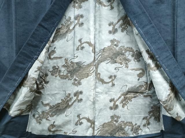 平和屋着物○男性 紬 アンサンブル・長襦袢セット 色無地 留紺色 正絹