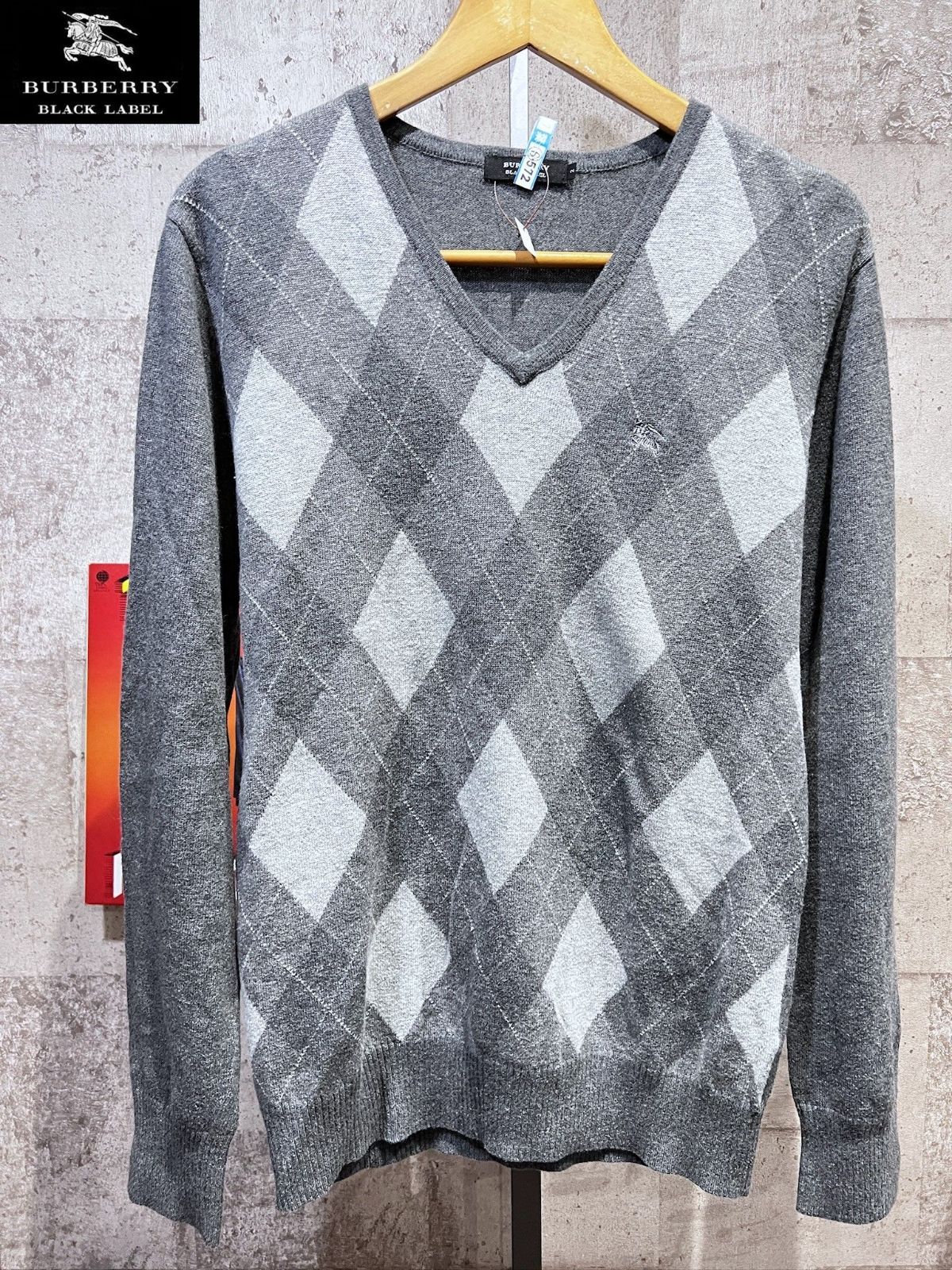 バーバリーブラックレーベル アーガイル Vネック セーター 2 ニット BURBERRY BLACK LABEL