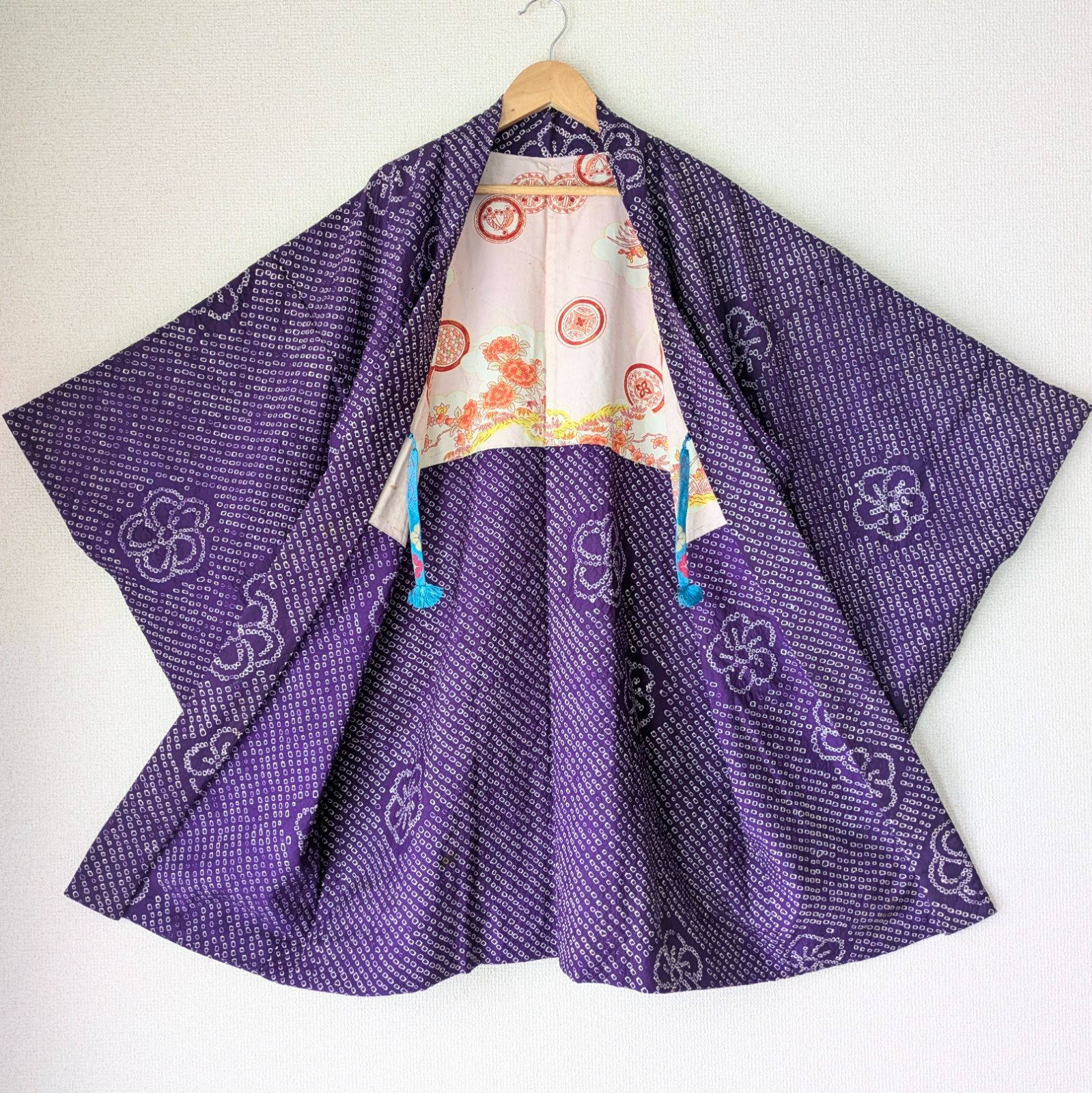Japanese Vintage Haori Long Shibori Purple Plum Pattern Silk 