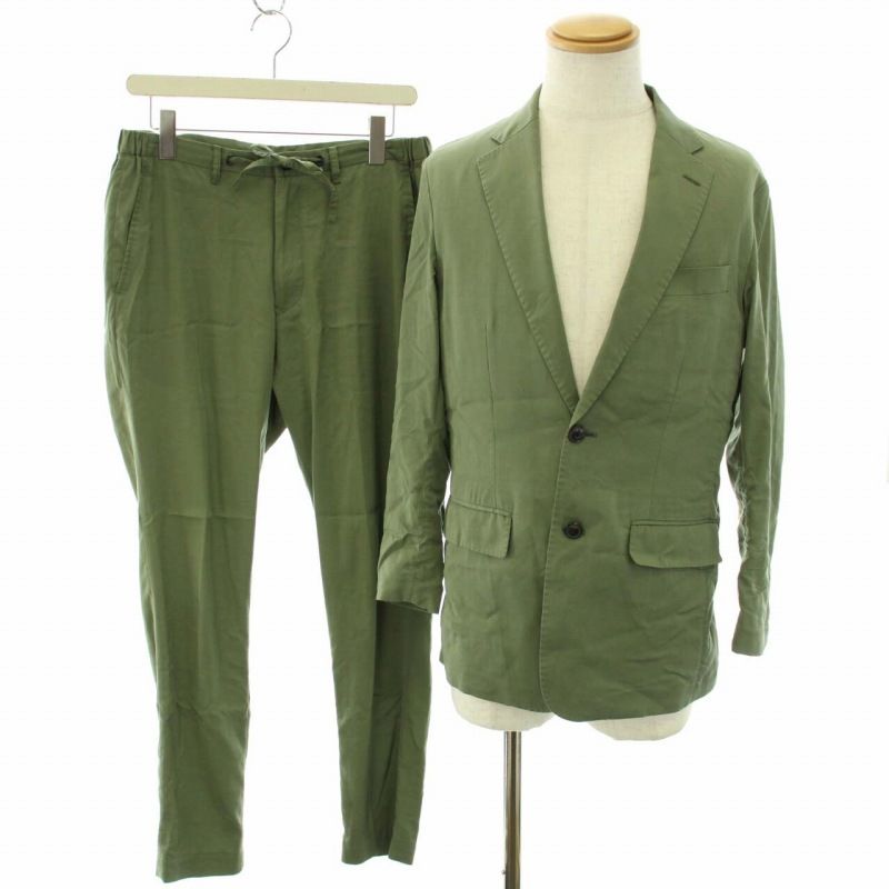 ジュンハシモト junhashimoto ヨークジャケットサイドギャザーパンツ YOKE JACKET SIDE GATHER PANTS スーツ セットアップ 上下 テーラードジャケット シングル 2B センターベント イージーパンツ 4 L カーキ ▲H