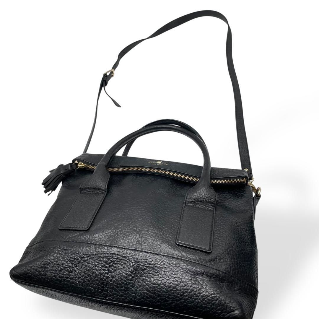 本物品質の spade kate 美品 ハンドバッグ シボ革 タッセル ブラック 2way バッグ
