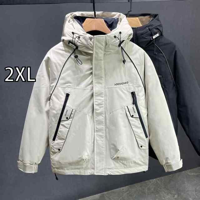 [2XL]秋冬 コーデ メンズ 服 シンプル ファッション オシャレ 大人 かっこいい 大きいサイズ ストリート 紳士服 ホワイトダックダウン フード付き ダウン ジャケット アウター 暖かい トップス ワーク ジャケット アウター