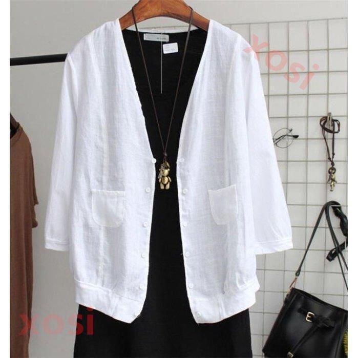 ノーカラージャケット レディース カーディガン 綿麻 サマージャケット