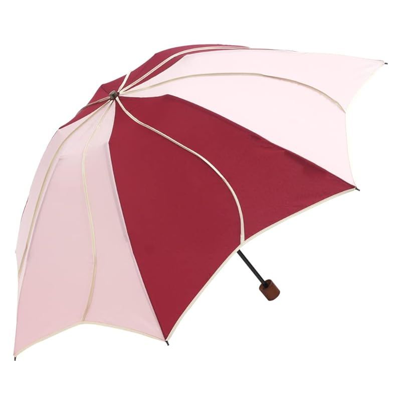 [シノワズリーモダン]雨傘 折りたたみ レディース アンブレラ パイピング イージーオープン 3段 軽量 (ライトピンク×レッド) 0