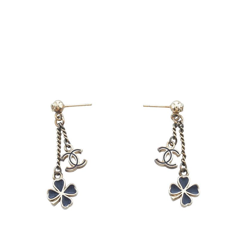 シャネル ココマーク クローバー チェーンピアス シルバー メタル