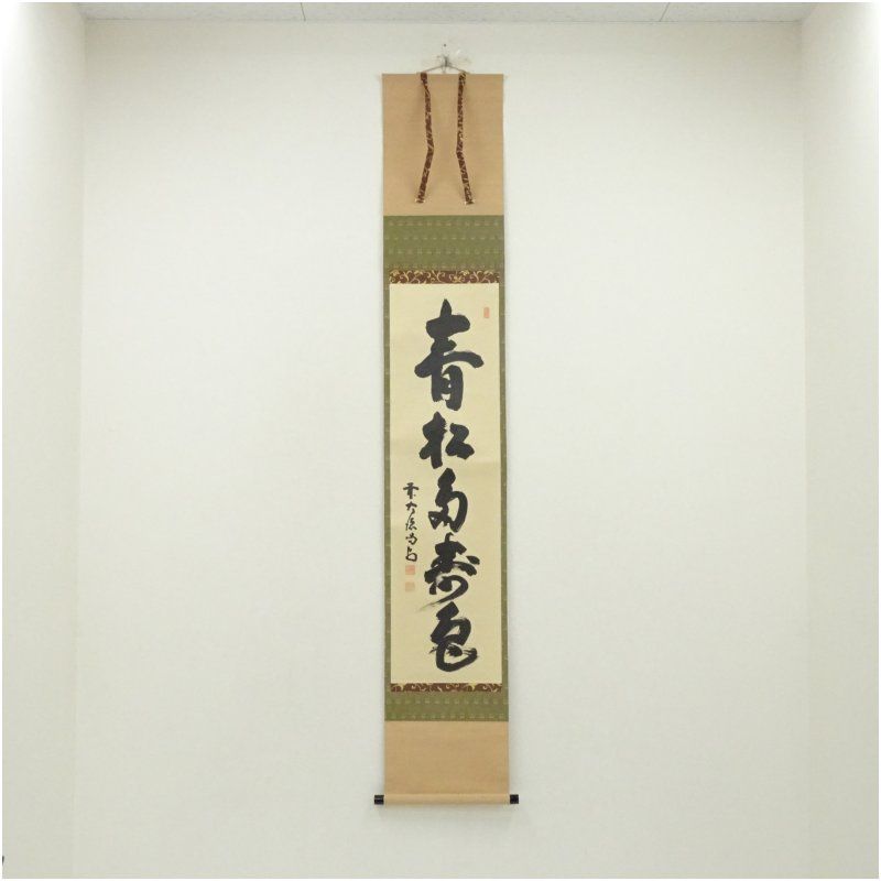 大徳寺 細合喝堂筆 青松多寿色 一行書 肉筆紙本掛軸 保護箱 掛け軸 床の間 書 おしゃれ 絵画 表具 芸術 茶道 年中掛け インテリア 茶掛 掛物 和室 1月 3月 春冬