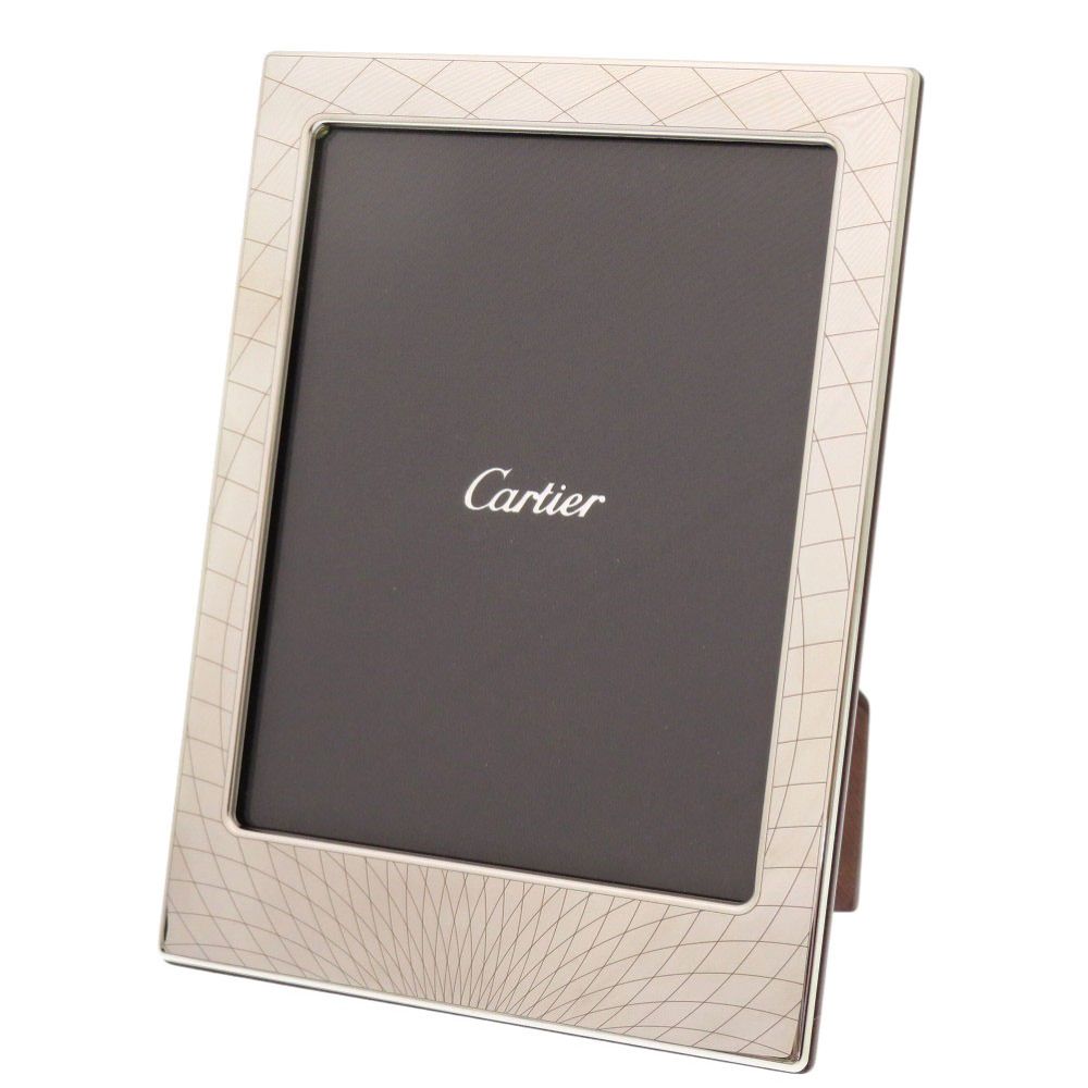 新品同様 カルティエ ロゴ メタル ウッド シルバー フォトフレーム 0238 CARTIER