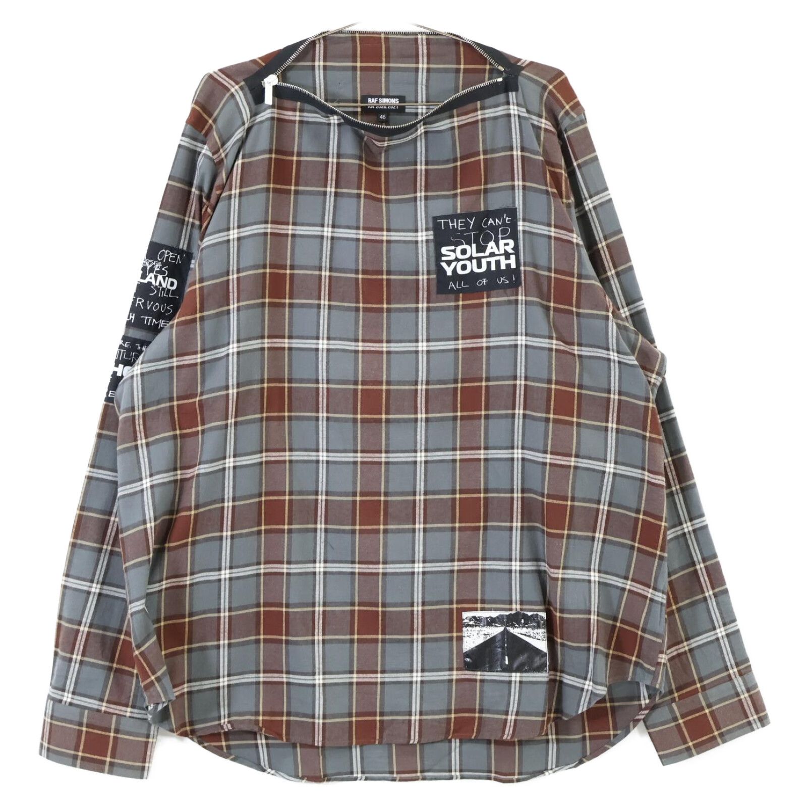 RAF SIMONS ラフシモンズ 【美品】AW2020・2021 BIG FIT CHECK PUNK SHIRTS チェック ジップ ネック パッチ シャツ/ 46