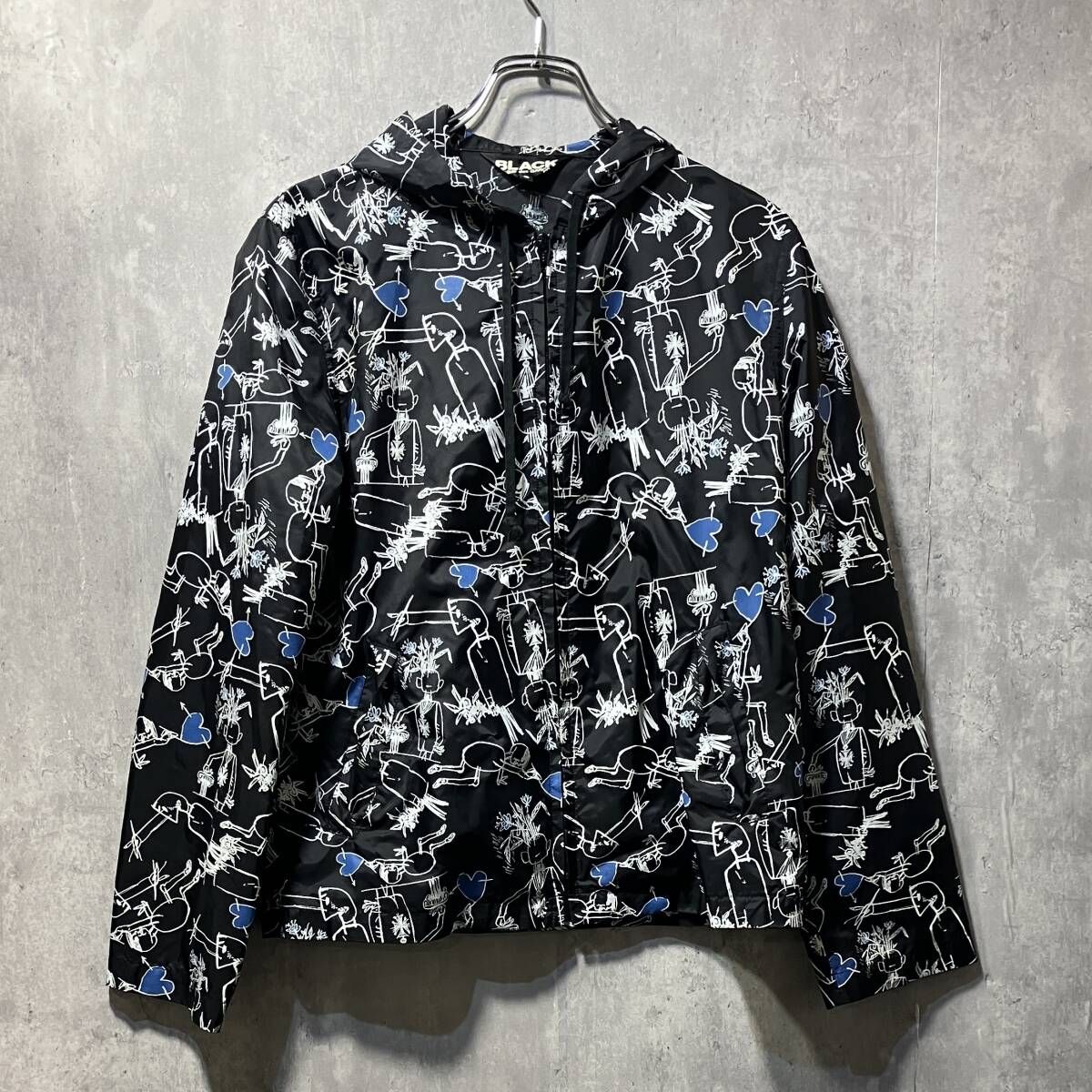 15ss BLACK COMME des GARCONS blouson 総プリントブルゾン サイズS ブラック×ブルー ブラックコムデギャルソン