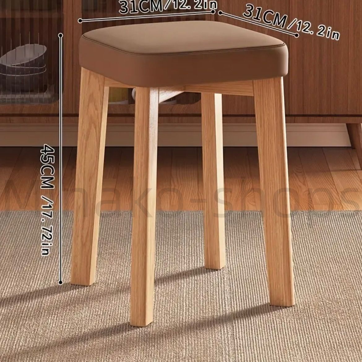 グリーンのファブリックスツール 木製脚付き 布製 グリーンの