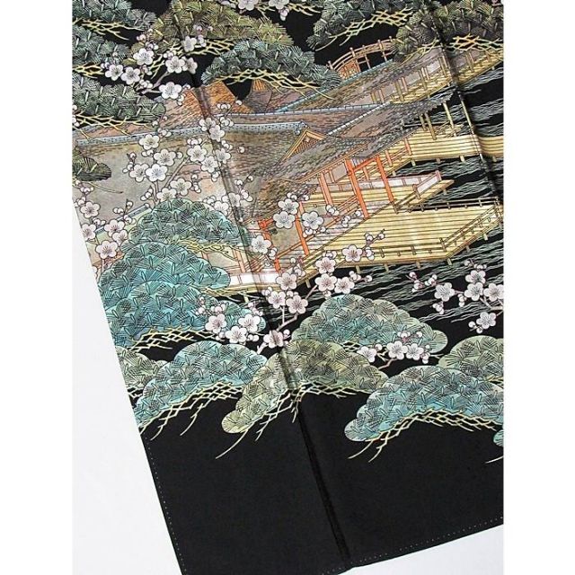 黒留袖 正絹比翼 落款 伝統金彩工芸師 唐渡建作 安芸宮島 153cm前後 