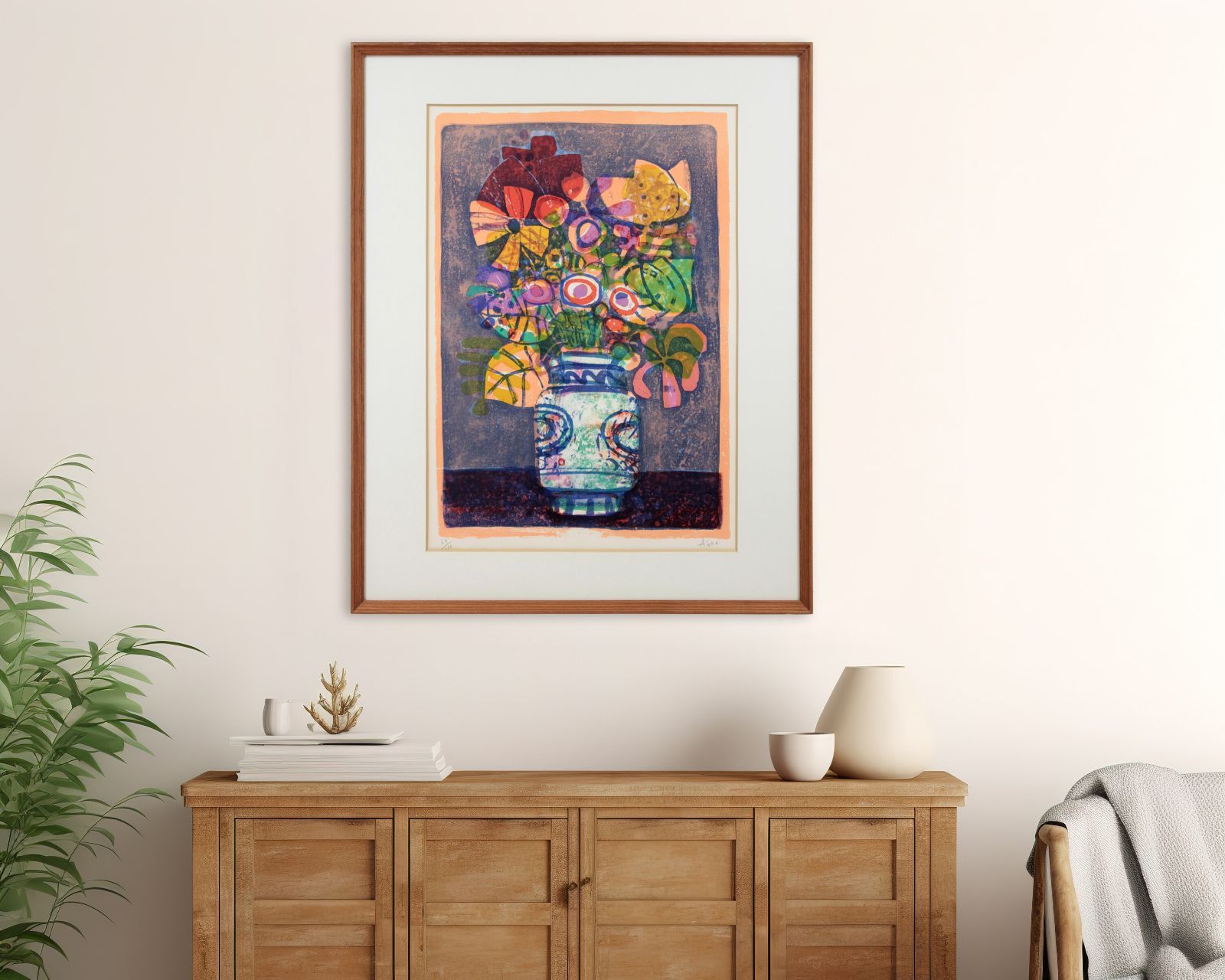 ポール・アイズピリ 「青い背景の花束」 リトグラフ 版画 絵画 ポール・アイズピリ_青い背景の花束