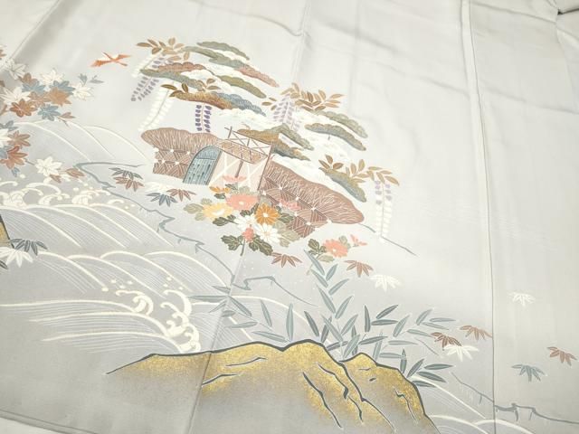 平和屋着物○訪問着 友禅 作家物 風景渡り橋草花文 正絹 逸品