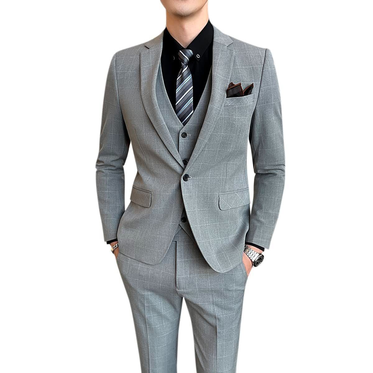 新着商品 スーツメンズ 3点セット イギリス風 チェック柄 スリーピース CEEN 1つ釦 オシャレ フォーマル