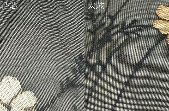 ★専用★美品 名古屋帯 夏帯 夏 絽 黒 植物文 金糸 長さ3ｍ54㎝ お洒落 ☆専用☆美品 名古屋帯 夏帯 夏 絽 黒 植物文 金糸 長
