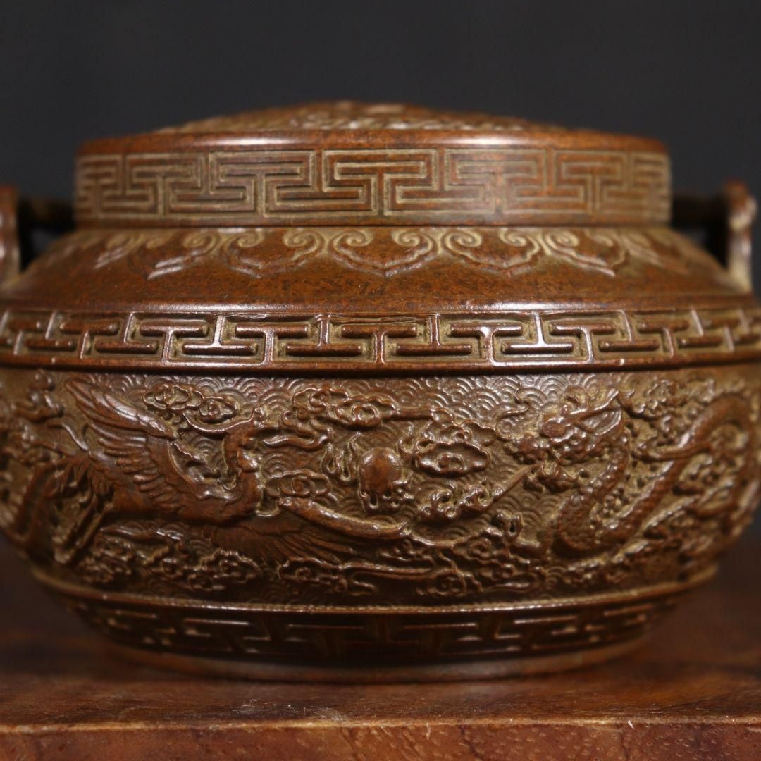 銅製 龍鳳暖手炉 香炉 室内檀香炉 香道具 装飾品 工芸品 置物