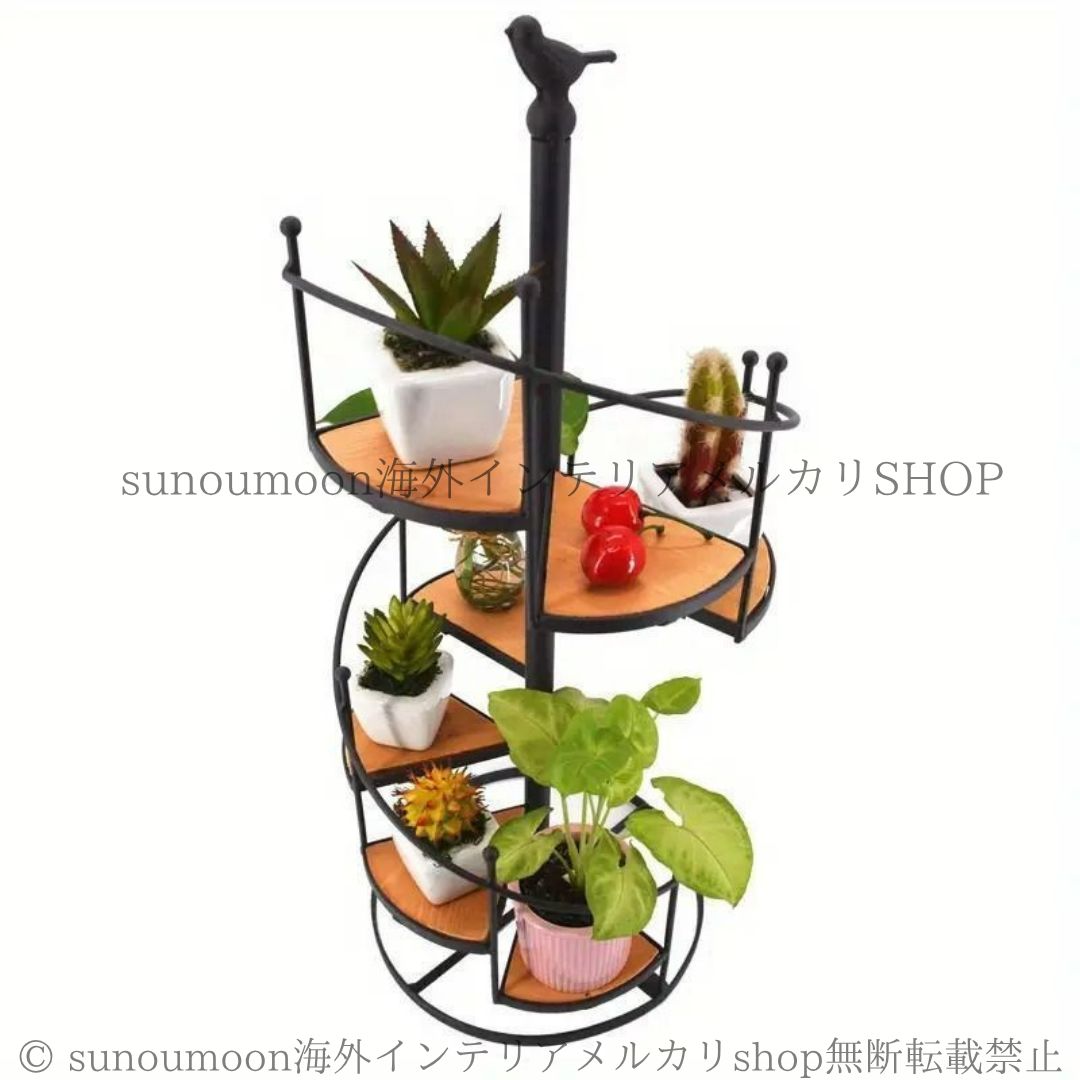 鉢スタンド ブラック プランタースタンド フラワーポットスタンド 観葉植物 螺旋階段 お洒落 モダン ヴィンテージ調 練鉄 木製 インテリア ホームデコ 4-7