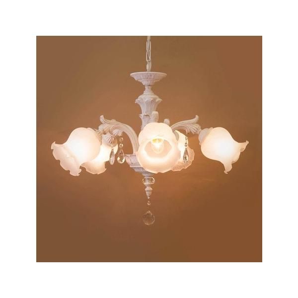 ホワイトフラワーモチーフシャンデリア 5灯