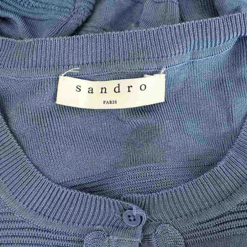 サンドロ Sandro カーディガン ニット 長袖 フリル ブルー /MY