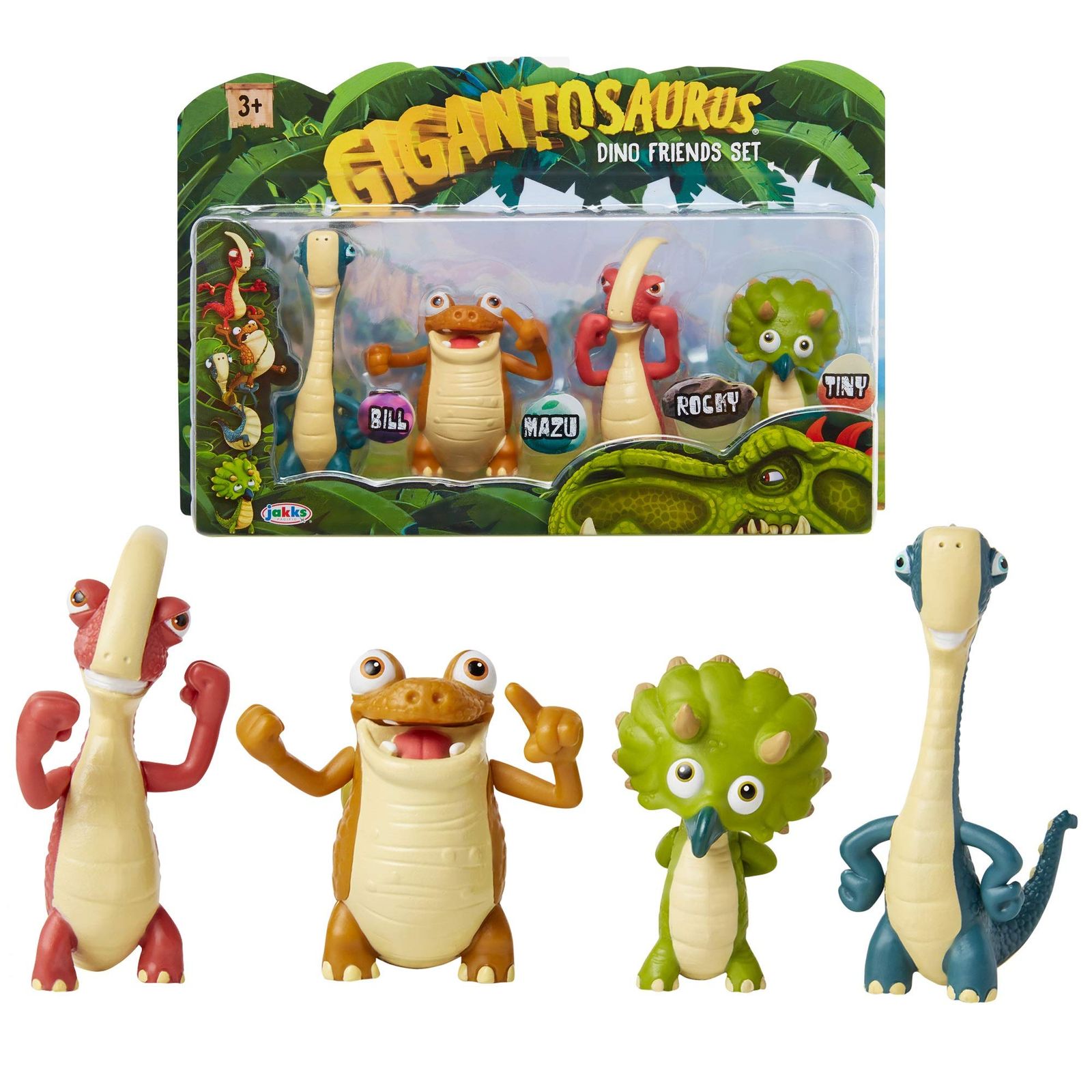Gigantosaurus キャラクターフィギュア 4個セット 関節式アームu0026テール付き 恐竜のおもちゃスタンド 高さ約3~3.5インチ 恐竜おもちゃ 男の子u0026女の子 3歳以上 