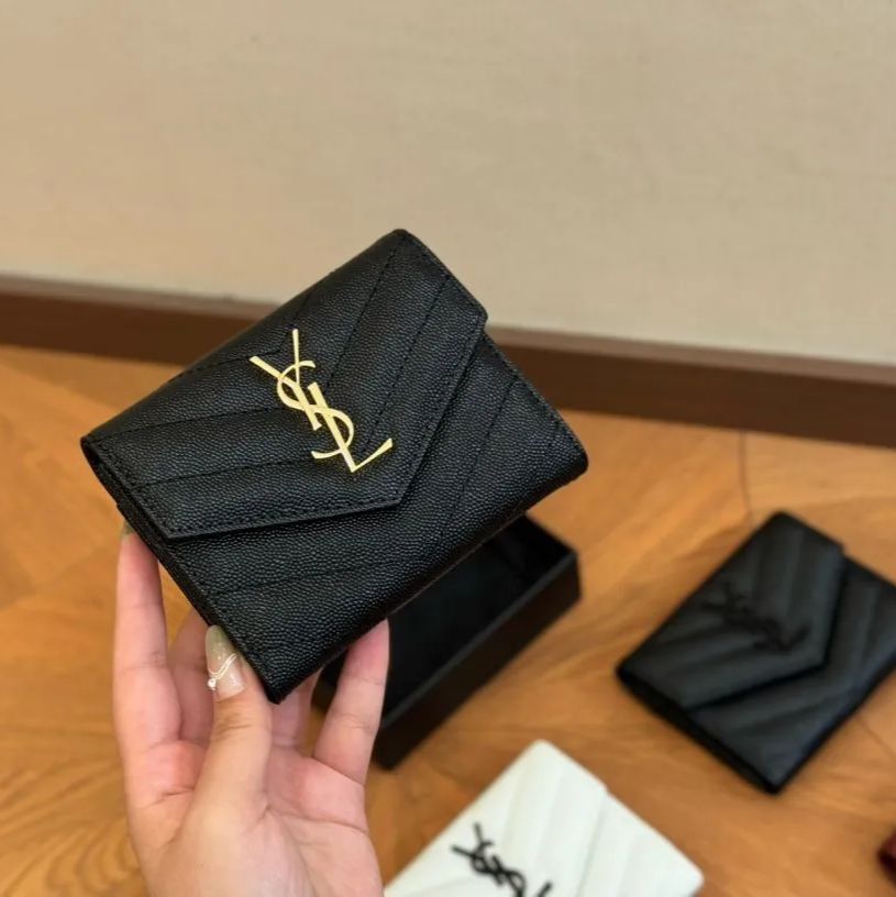 新品 YSL イヴサンローラン レザー 三つ折り財布 男女兼用  #02