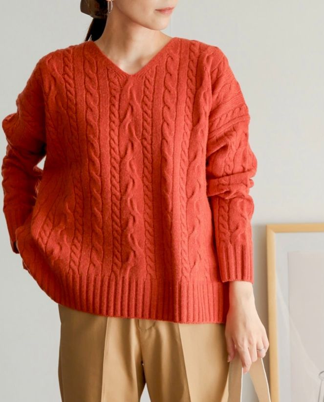 タグ付 アーバンリサーチドアーズ ハミルトンウールアラン柄 ニット オレンジ M 新品タグ♪ハミルトンウールアラン柄ニット M オレンジ アーバン