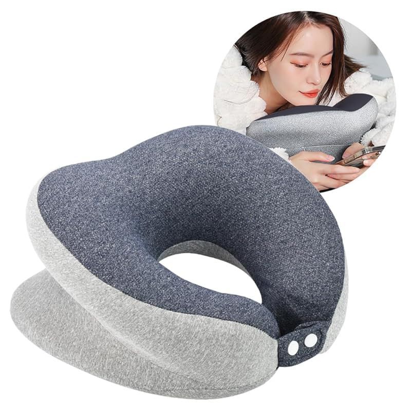 【特価商品】お昼寝枕セット ネックピロー 3way 首枕 低反発 仮眠 疲れ防止 圧迫軽減 アイカバー 耳栓 旅行 (ネイビー) 0