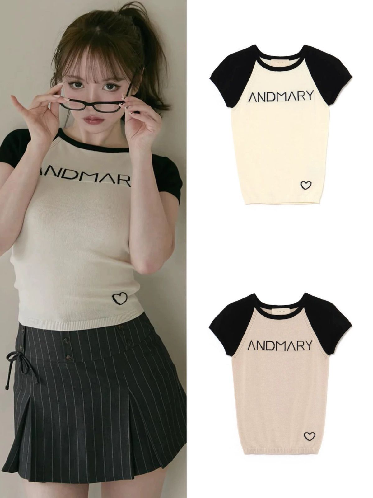 andmary Mary logo knit tops ivory アンドマリー 半袖 - メルカリ
