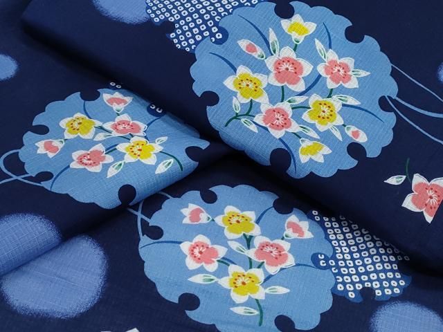 平和屋着物∴夏物 浴衣 綿紅梅 雪輪重ね草花文 綿 CAAY4641ng