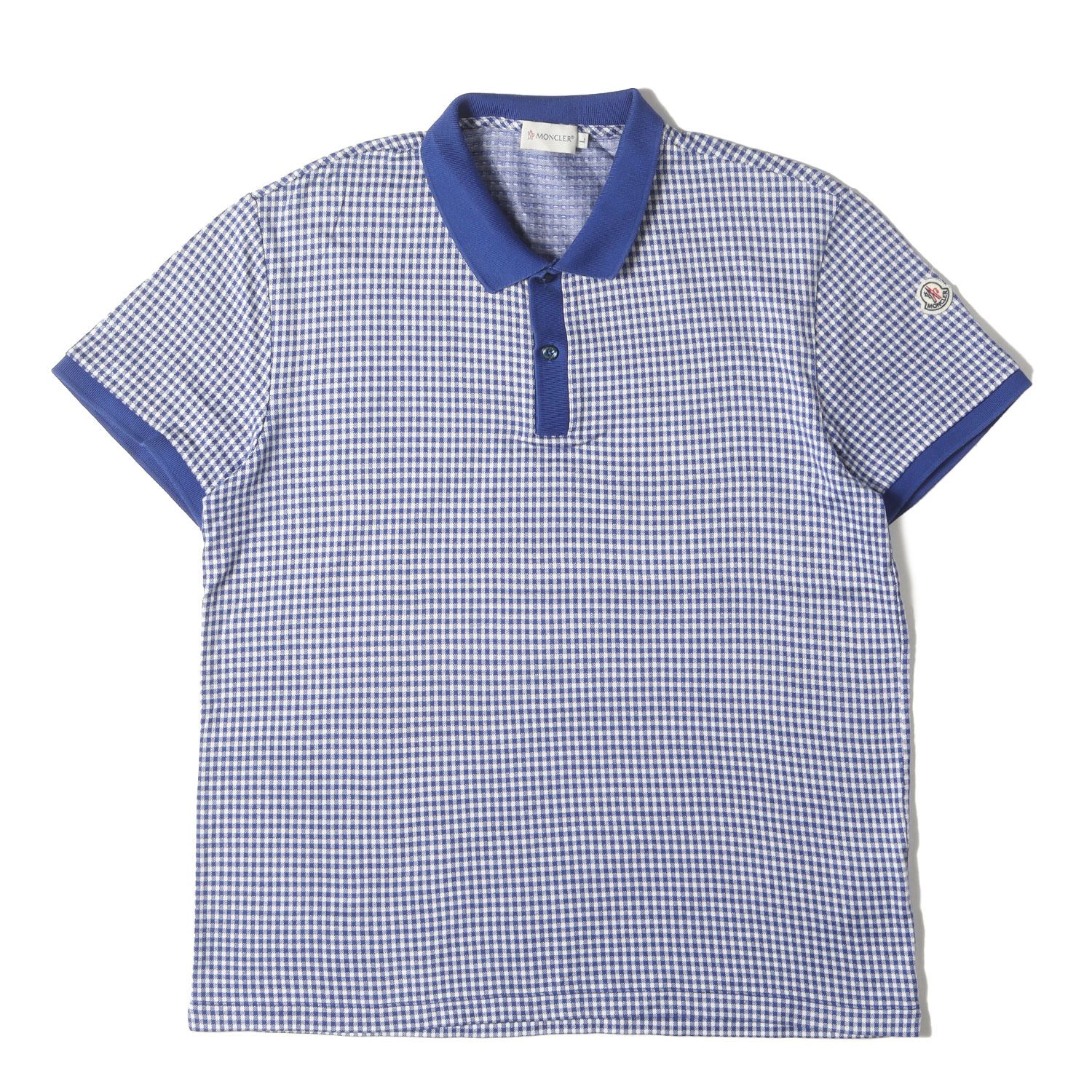 MONCLER モンクレール ポロシャツ サイズ L | ギンガムチェック コットンジャージー ポロシャツ MAGLIA POLO | ブルー ホワイト | トップス 半袖 メンズ