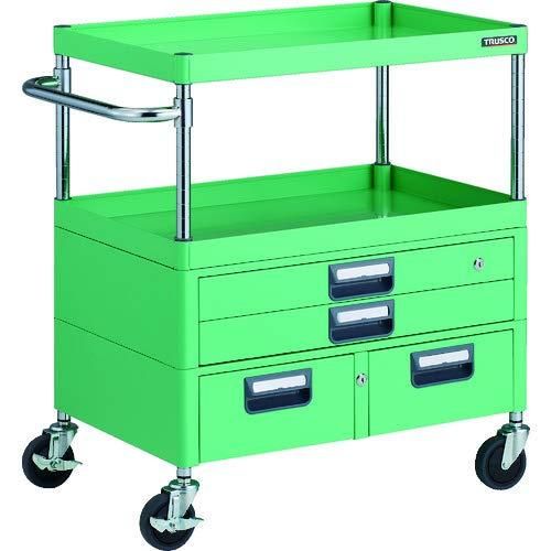 2営業日で発送 TRUSCO トラスコ中山 TRUSCO フェニックスワゴン 抗菌 省音 750X500XH880 引出付 YG色