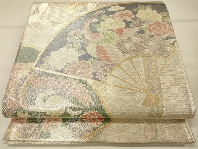 平和屋着物◎佐賀錦 六通柄袋帯 扇面孔雀花文 金銀糸 引箔 正絹 平和屋着物◎佐賀錦 六通柄袋帯 扇面孔雀花文 金銀糸 引箔 正絹