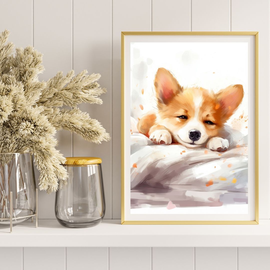 夢心地 - ウェルシュコーギー犬の子犬 No.3】風水画 開運 アート
