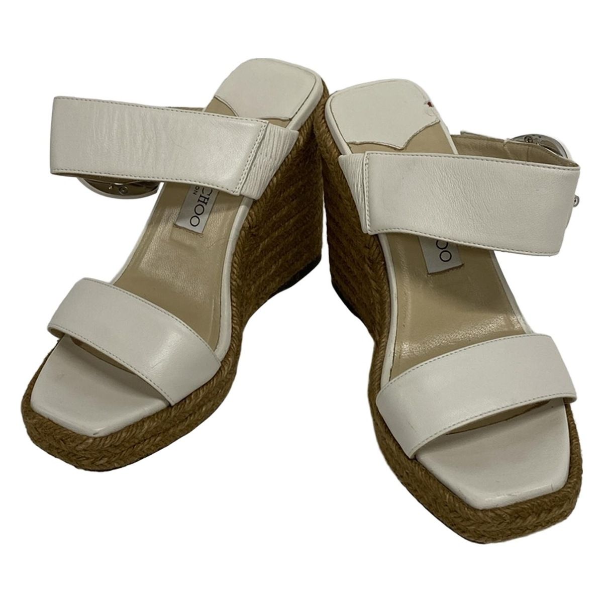 JIMMY CHOO ジミーチュウ ミュール 37 レディース - アイボリー ウェッジソール|エスパドリーユ レザー