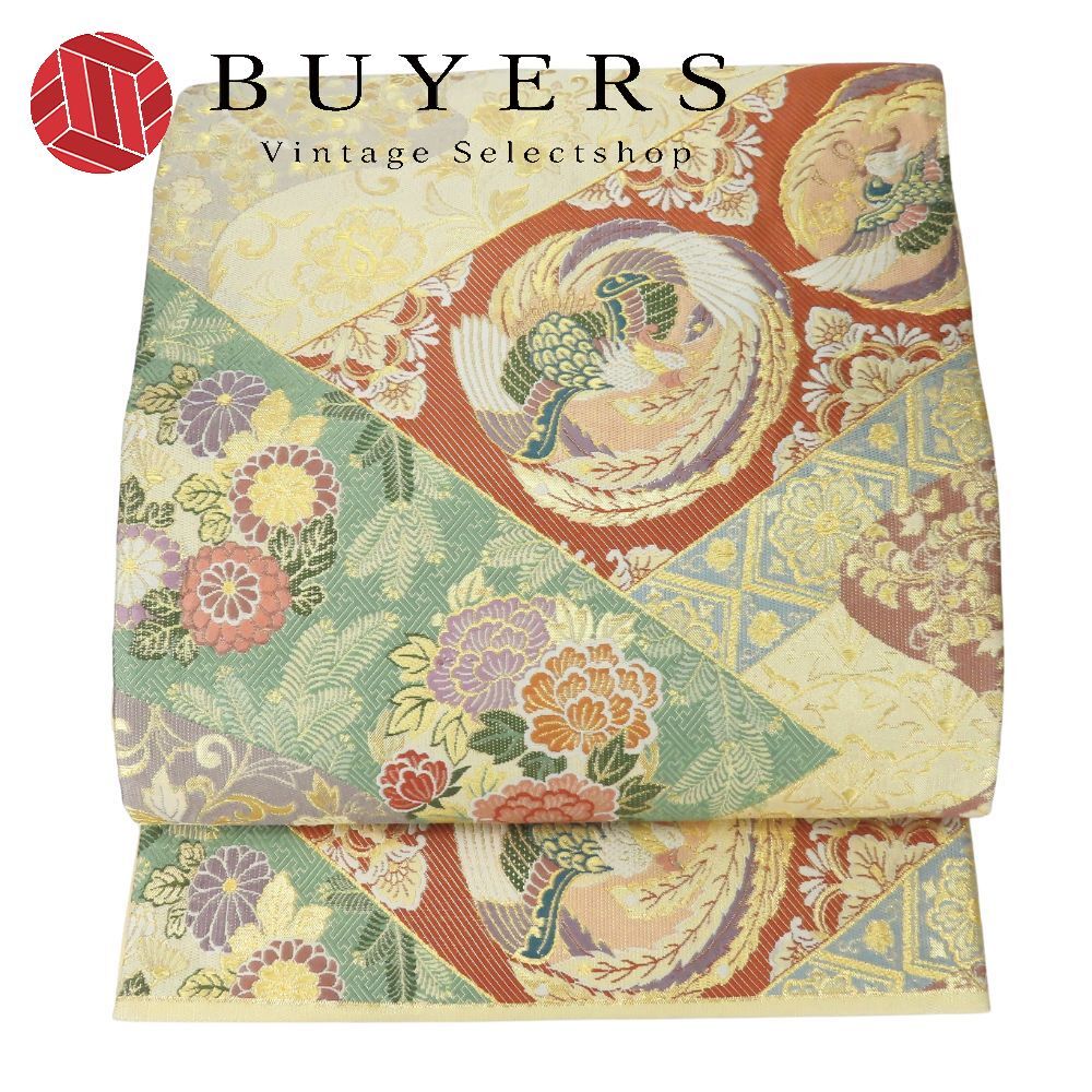 袋帯 六通柄 吉祥文様 正絹 金銀糸除く 金糸 ゴールド系 マルチカラー フォーマル 花唐草 日本伝統模様 和装 呉服 和服 きもの レディース 女性