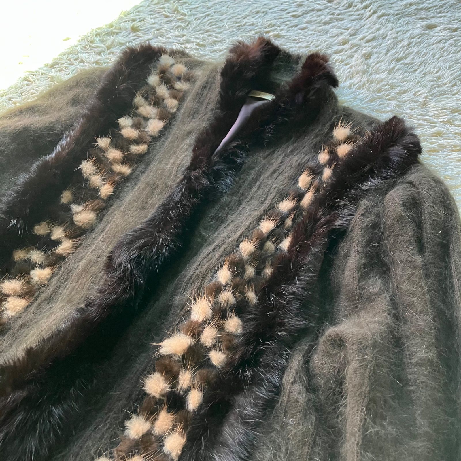 【高級】リアルファー 毛皮 チンチラ ミンクコート 羽織り ブラウン