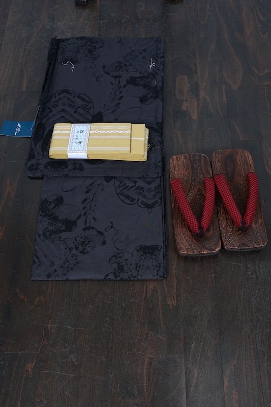 男浴衣3点セット グレー 黒 抽象柄 SS61