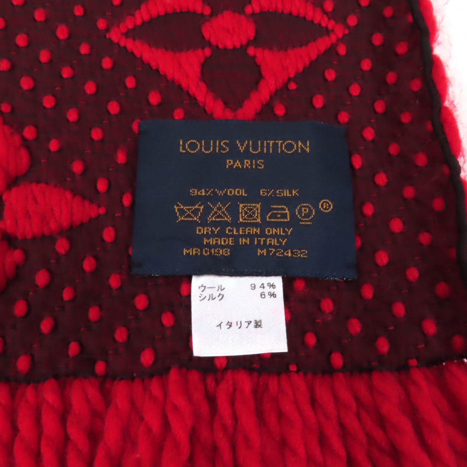 Louis Vuitton 赤 マフラー フリンジ付き ウール シルク イタリア Louis Vuitton 赤 マフラー フリンジ付き ウール シルク イタリア
