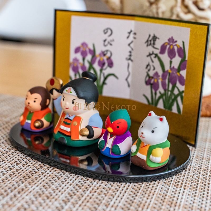 薬師窯 五月人形 錦彩桃太郎飾り 五月飾り オブジェ 桃太郎置物 端午の
