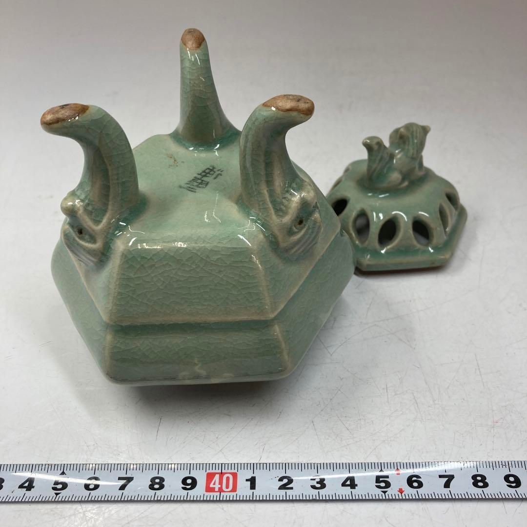 柳海剛在銘 青磁獅子香炉