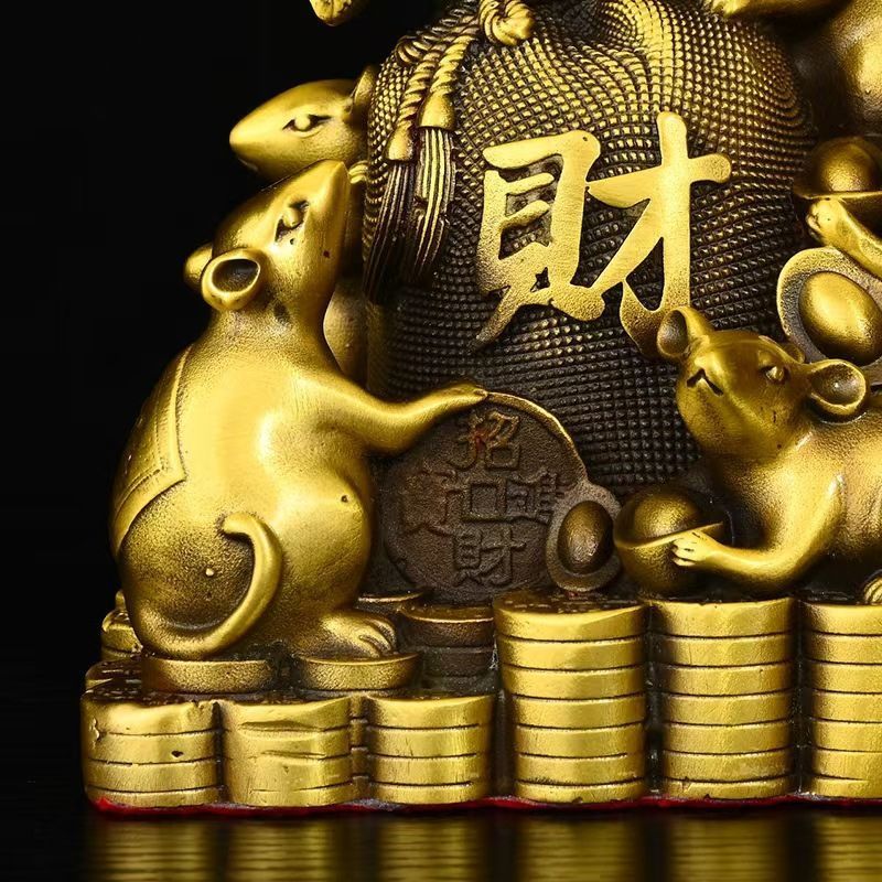 吉祥孫水作　開運 金運 財運 商売繁盛 縁起物 成功金色のネズミと果物のオブジェ 馬 跳ね馬 騎馬像 置物 開運 成功運 出世運 風水 金色 ゴールド