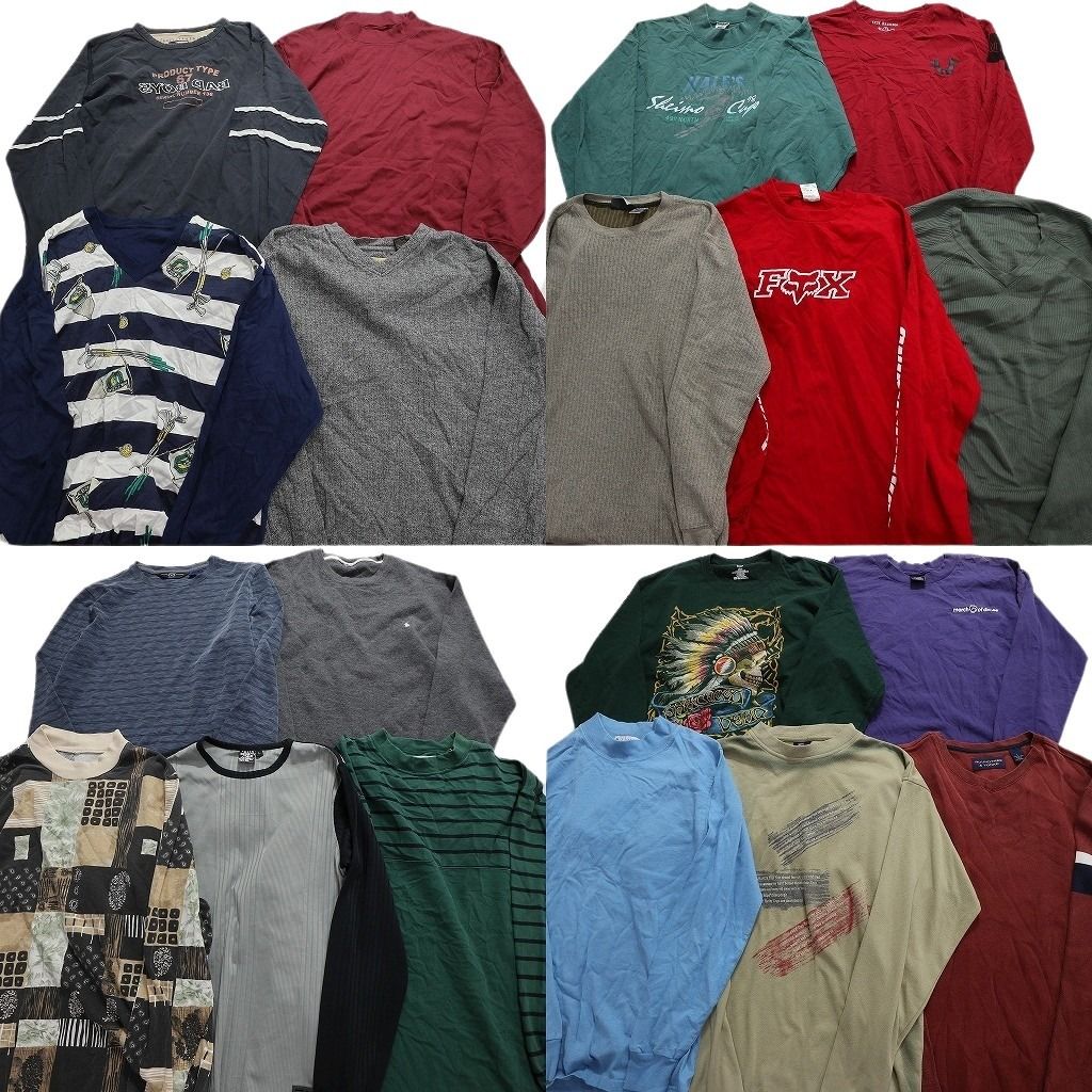 古着卸 まとめ売り カラーMIX 長袖Tシャツ 19枚セット (メンズ M /L /XL /2XL ) 大判プリント スカル ボーダー 総柄  リブ MU7622