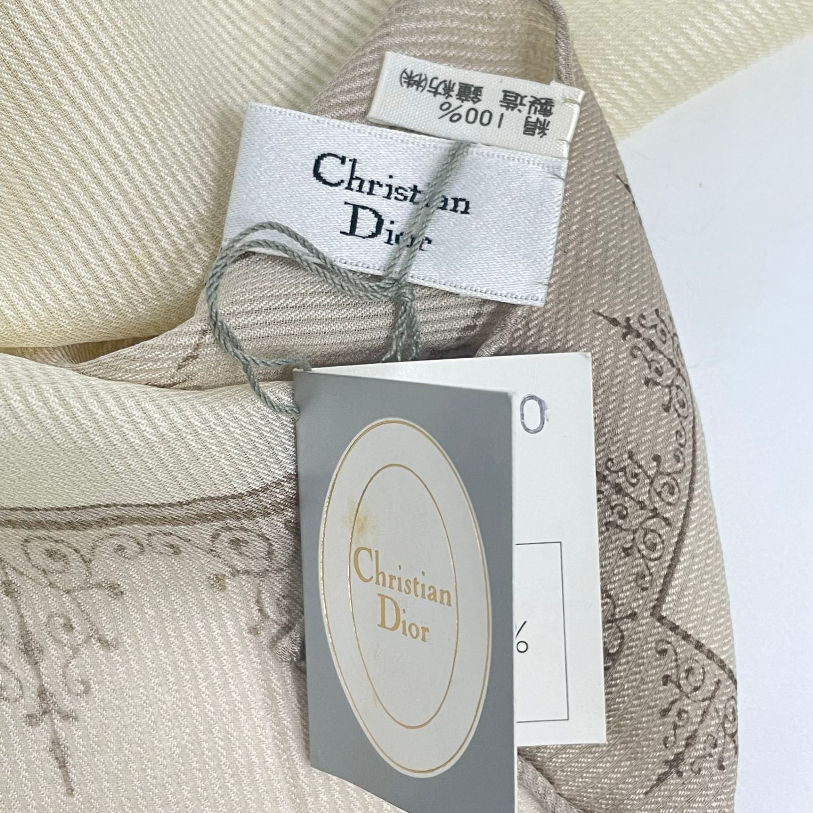 【美品】Christian Dior CDロゴ シルク 大判スカーフ ストール 未使用品 CHRISTIAN DIOR クリスチャン ディオール マフラー