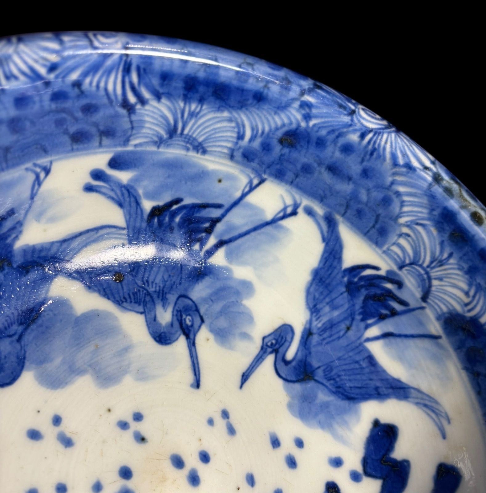 古伊万里 大鉢 3羽鶴 草花文図 盛り鉢 色絵 鉢 取り皿 飾り皿 和食器